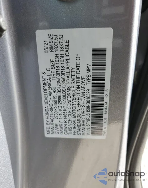 2022 Honda Odyssey Ex z USA, uszkodzony, nr VIN 5FNRL6H58NB018529